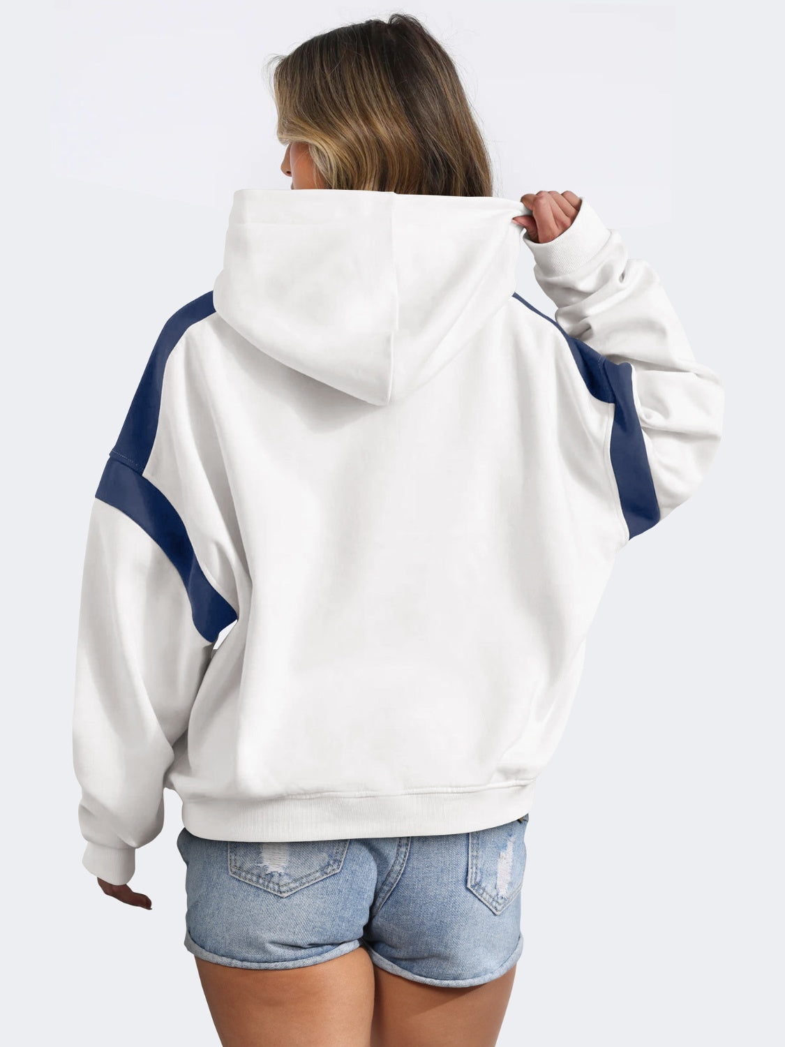 Contrast Dropped Shoulder Long Sleeve Hoodie - Drazelle Store