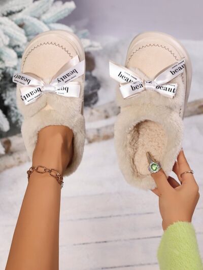 Bow Suede Platform Plush Slippers - Drazelle Store