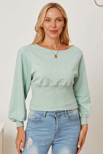 Boat Neck Lantern Sleeve Blouse - Drazelle Store