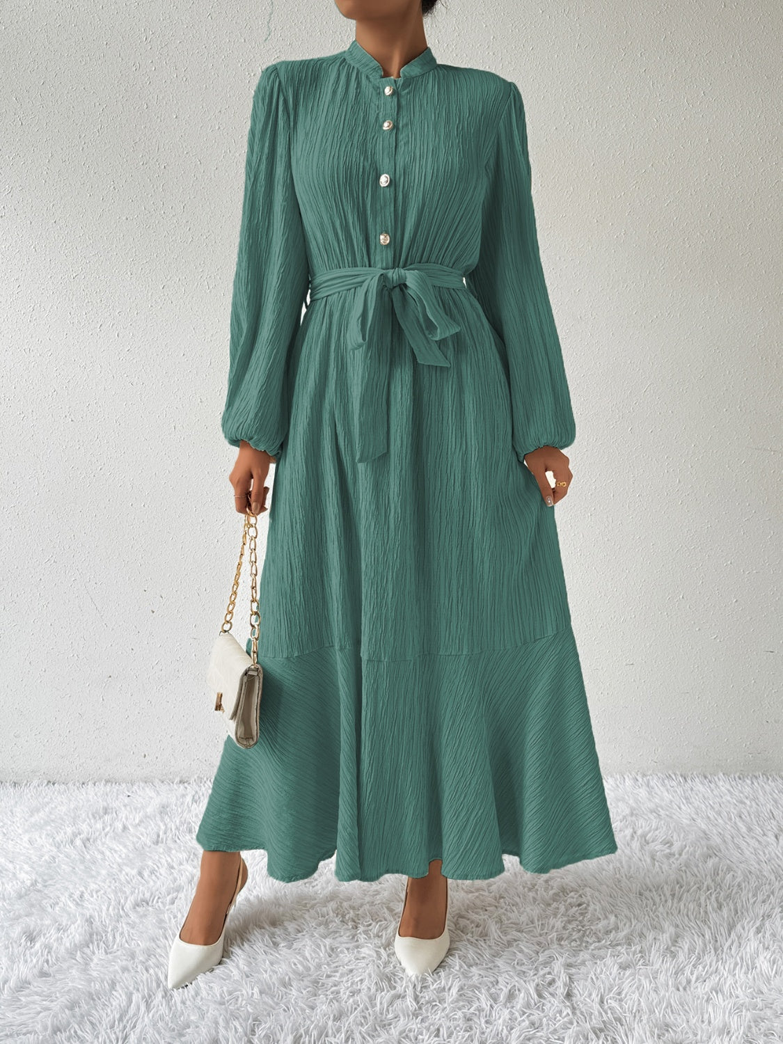 Honey Tie Waist Long Sleeve Dress - Drazelle Store