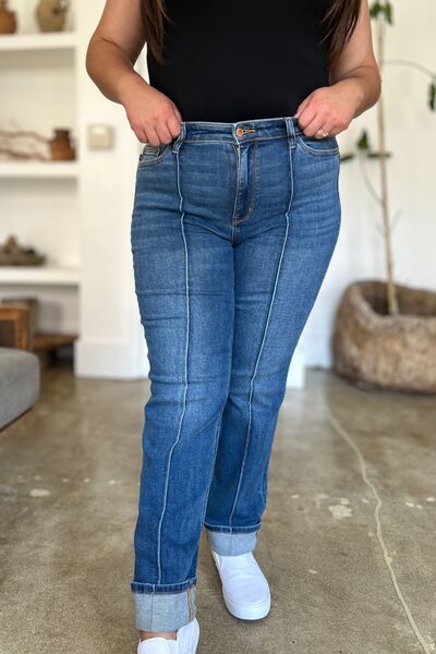 Judy Blue Full Size High Waist Front Seam Detail Straight Jeans - Drazelle Store