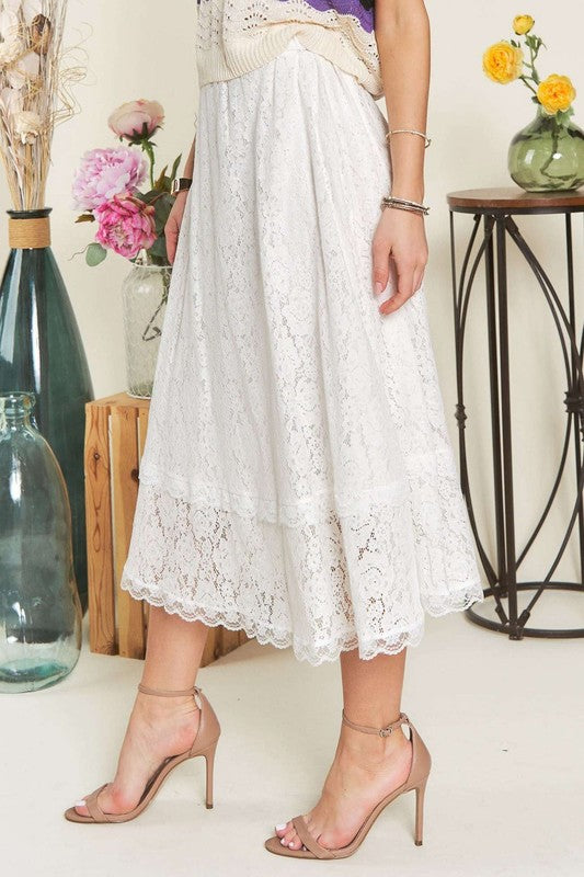 ADORA Elastic Waist Lace Midi Skirt - Drazelle Store