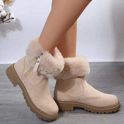 Suede Faux Fur Boots with Side Zipper - Drazelle Store