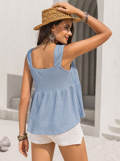 Textured Tied V-Neck Tank - Drazelle Store