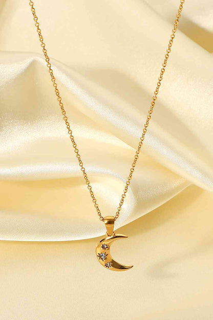 18K Gold Plated Inlaid Zircon Moon Pendant Necklace - Drazelle Store