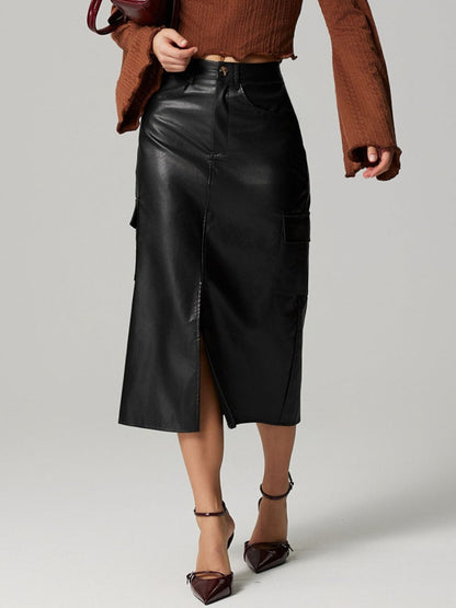 Slit Midi Skirt with Pockets - Drazelle Store