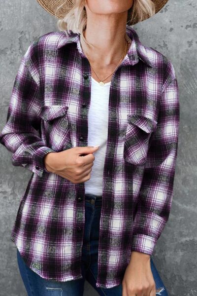 Full Size Plaid Collared Neck Long Sleeve Shirt - Drazelle Store