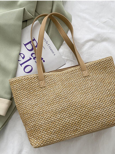 Solid Color Woven Tote Bag - Drazelle Store