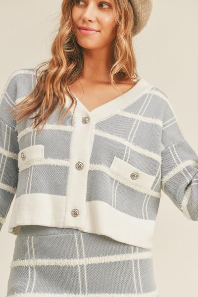 MABLE Plaid Button Down Sweater Cardigan and Mini Skirt Set - Drazelle Store