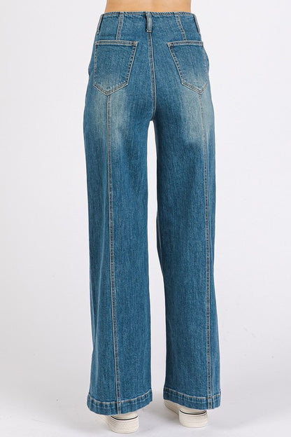 Wash Seam Detail Wide Leg Denim Jeans - Drazelle Store