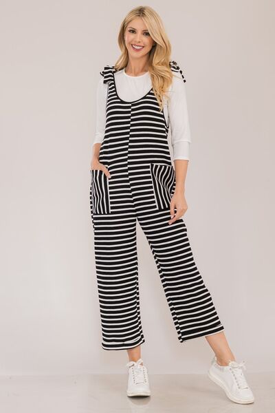 Celeste Full Size Striped Scoop Neck Overalls with Pockets - Drazelle Store