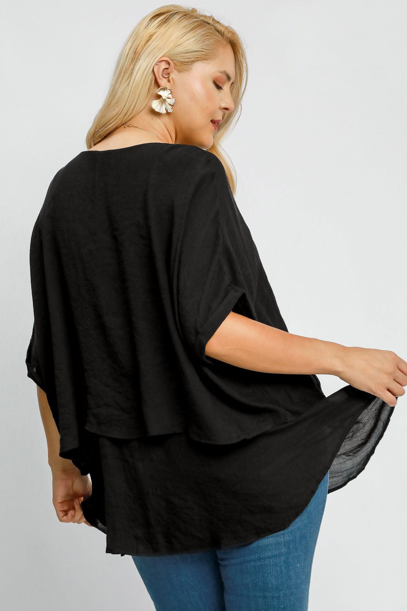 Cuffed Half Sleeve Layered Top - Drazelle Store