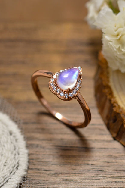 Moonstone Teardrop 925 Sterling Silver Halo Ring - Drazelle Store