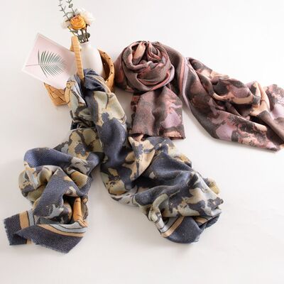 Printed Raw Hem Polyester Scarf - Drazelle Store