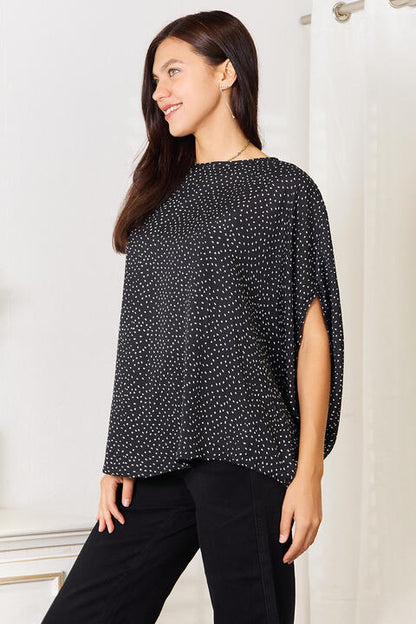 Perfee Printed Dolman Sleeve Round Neck Blouse - Drazelle Store