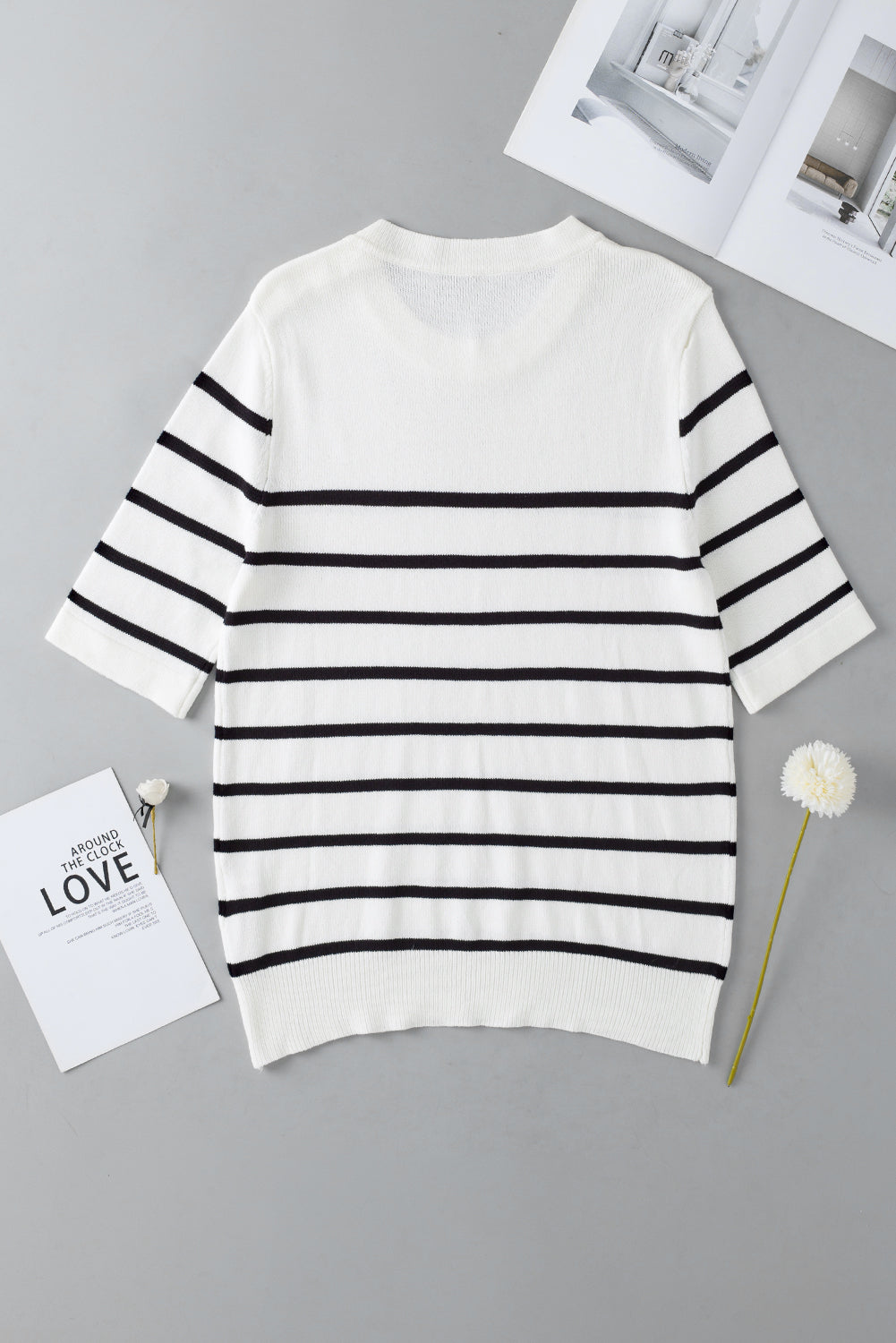 Round Neck Half Sleeve Knit Top - Drazelle Store