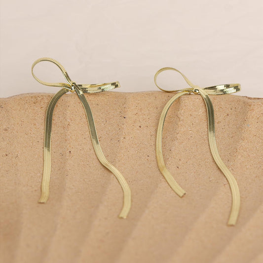 Stainless Steel Bow Bar Earrings-Drazelle Store