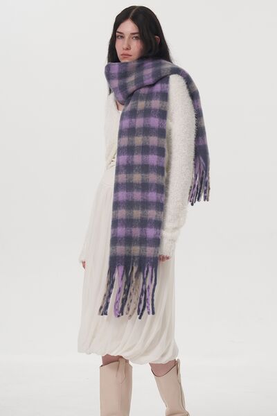 Fringe Plaid Polyester Scarf - Drazelle Store