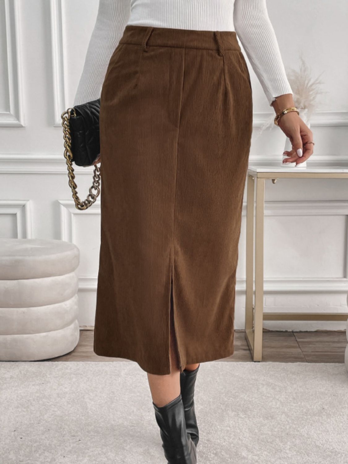 Perfee Slit Midi Skirt with Pockets - Drazelle Store