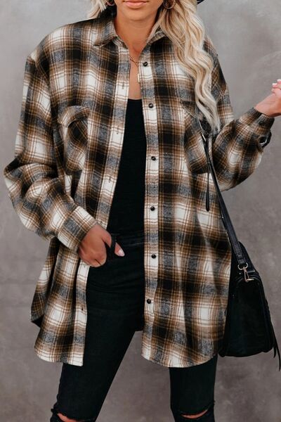 Full Size Plaid Collared Neck Long Sleeve Shirt - Drazelle Store