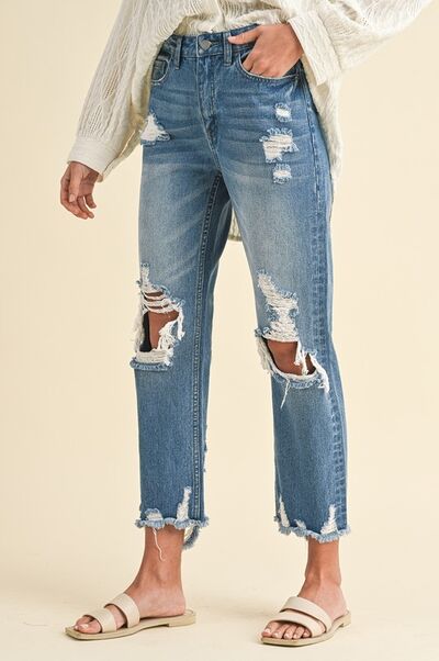 Annie Wear Distressed Raw Hem Cropped Jeans - Drazelle Store