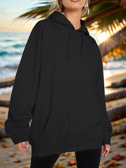 Drawstring Dropped Shoulder Hoodie - Drazelle Store