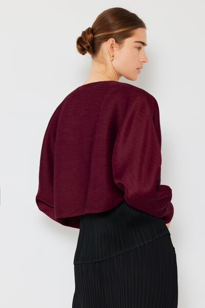 Marina West Swim Rib Pleated Puff Sleeve Bolero Cardigan - Drazelle Store