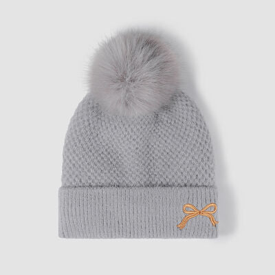 Thermal Bow Knit Hat with Pompom - Drazelle Store