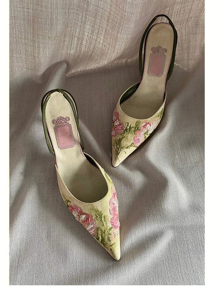 Vintage Pointed Embroidered High Heels - Drazelle Store