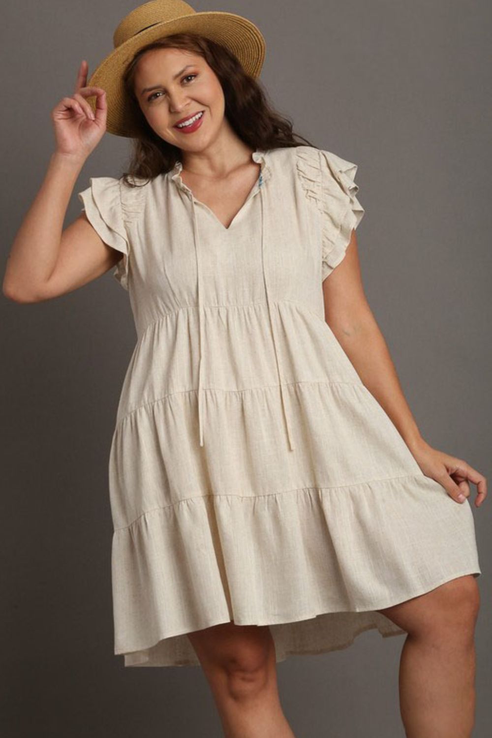 Umgee Full Size Linen A-line Tiered Mini Dress - Drazelle Store