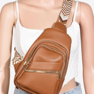 Fame PU Leather Chevron Strap Crossbody Bag - Drazelle Store