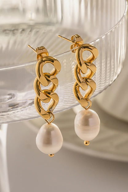 Stainless Steel Pearl Earrings-Drazelle Store 