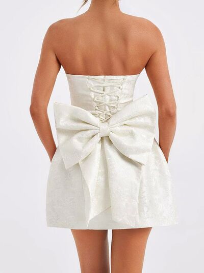 Lace-Up Sleeveless Satin Mini Dress with Bow - Drazelle Store