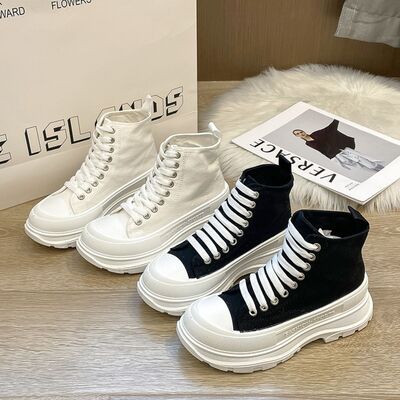 Lace Up Canvas Platform Sneakers - Drazelle Store