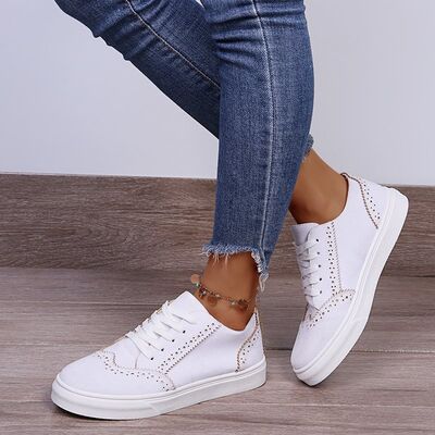 Lace-Up Suedette Flat Sneakers - Drazelle Store