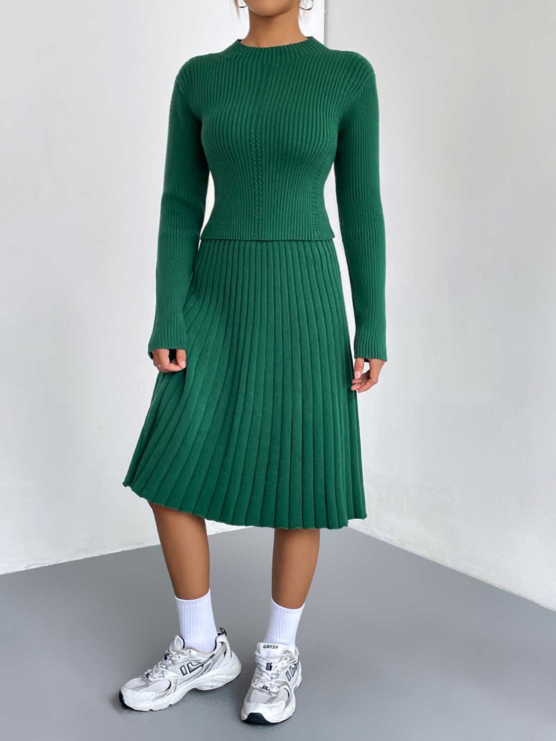 Rib-Knit Sweater and Skirt Set - Drazelle Store