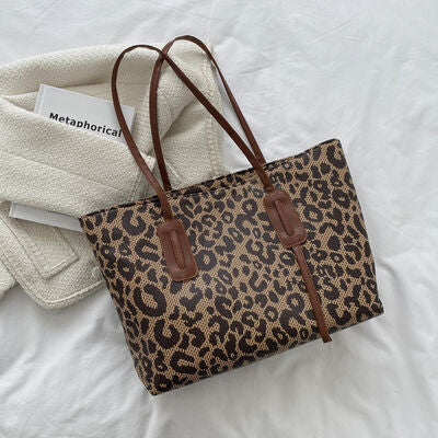 Leather Leopard Print Tote Bag - Drazelle Store