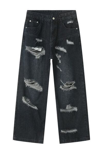 Distressed Wide Leg Pocketed Men's Jeans - Drazelle Store