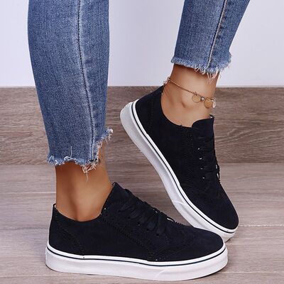 Lace-Up Suedette Flat Sneakers - Drazelle Store