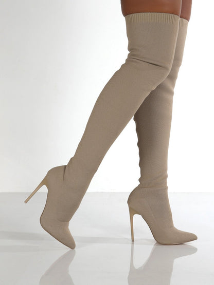 Point Toe Over Knee Stiletto Boots - Drazelle Store