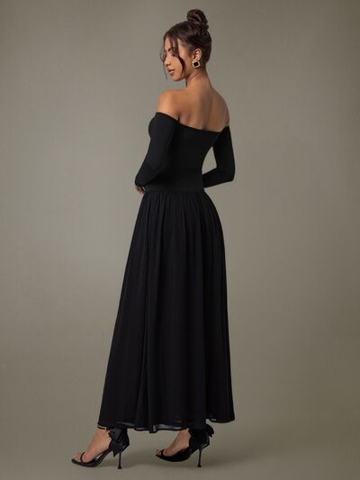 Off Shoulder Long Sleeve Maxi Dress - Drazelle Store