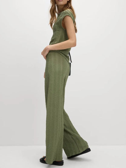Round Neck Cap Sleeve Top and Pants Set - Drazelle Store