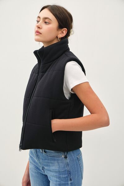 Zip Up Turtleneck Puffer Vest with Pockets - Drazelle Store