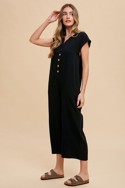 Annie Wear Button Detail Wide Leg Jumpsuit with Pockets - Drazelle Store