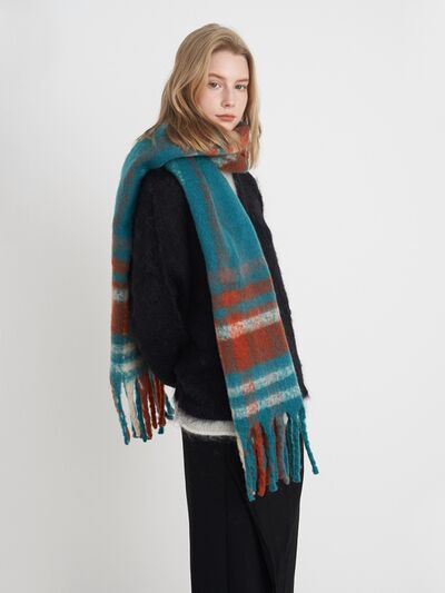 Fringe Plaid Polyester Scarf - Drazelle Store