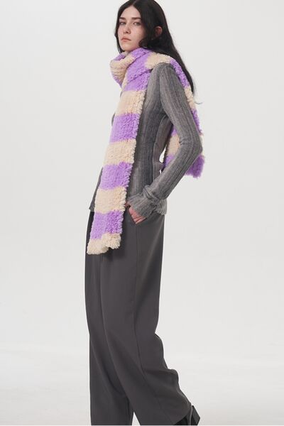 Fuzzy Contrast Striped Scarf - Drazelle Store