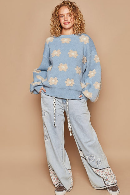 POL Daisy Pattern Drop Shoulder Sweater - Drazelle Store