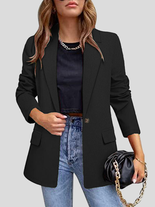 Lapel Collar Long Sleeve Blazer - Drazelle Store