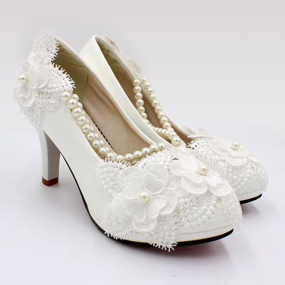 3D Floral White High Heels - Drazelle Store