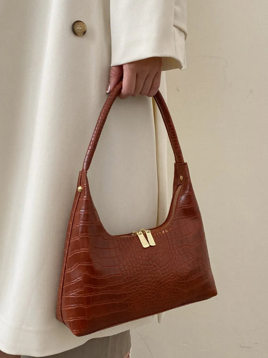 Crocodile Grain Shoulder Bag -Drazelle Store